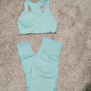 Women's Aqua Leggings and Sports Bra Set